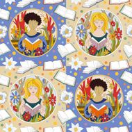 Pattern with reading girls