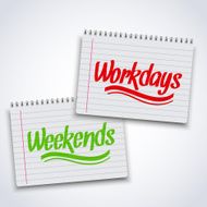 Realistic spiral weekends workdays notebook notepad isolated N2