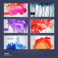 Vector abstract hand drawn set of six watercolor background vect