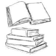 vector sketch illustration - open book and stack of books N2