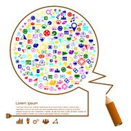 creative splash pencil and circle social network colorful icons set