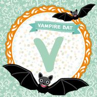 ABC animals V is vampire bat Childrens english alphabet Vector N2