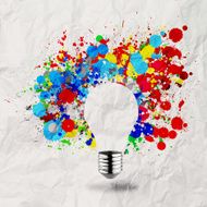 invisible light bulb and splash colors on crumpled paper