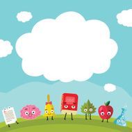 meadow with cute cartoon school characters N2