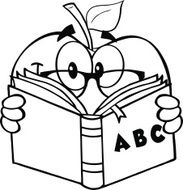 Black and White Apple Teacher Character Reading A Book