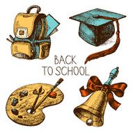 Hand drawn vector school object set N4