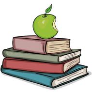 vector stack of books and the bitten apple