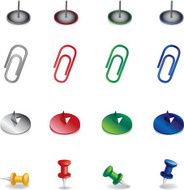 Set of thumbtacks and paperclip