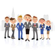 Female oriented businessman group and building