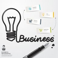 Vector Infographic Business Ink shaped bulb thinking on paper
