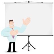 Man giving a presentation with projection screen