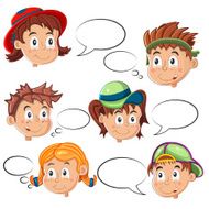Children&#039;s Faces with Speech Bubbles Vector N2