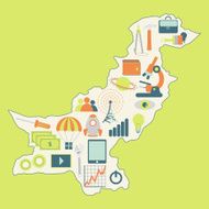 Map of Pakistan with technology icons