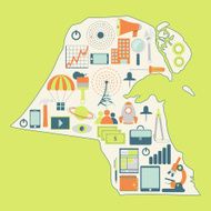 Map of Kuwait with technology icons