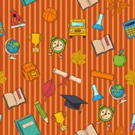 School pattern on striped orange background N2