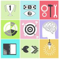 Icon set brain light bulb darts target fish eye gear