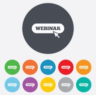 Webinar with cursor pointer sign icon Web study N3