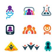 People shape great ideas in objects and technology icon set