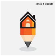 Home icon and pencil symbol in flat design style N2