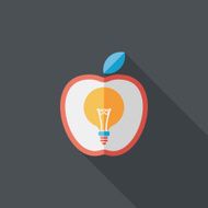 light bulb in apple flat icon with long shadow eps10 N3