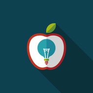 light bulb in apple flat icon with long shadow eps10 N4