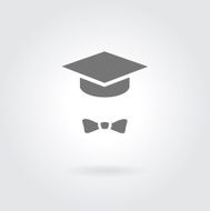 Vector icon of mortarboard or graduation cap and diploma conceptual