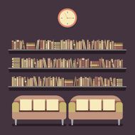 Flat Design Reading Seats and Bookshelves Vector Illustration N12