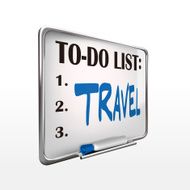 the word travel on to-do list whiteboard