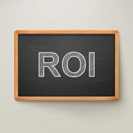 return on investment blackboard in wooden frame