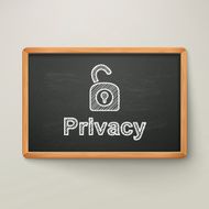 privacy on blackboard in wooden frame