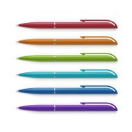 Vector Set of Blank Multicolored Pens Isolated on White Background