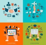 Set of flat design backgrounds for education business travel a N3