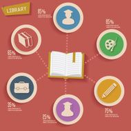 Library concept info graphic design red version clean vector