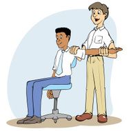 Individual man doing stretching exercises with another person