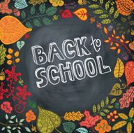 Back to school Autumn leaves branches blackboard N2