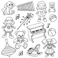 Hand drawn doodle girls toys set Vector illustration N2