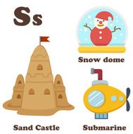 Alphabet S letter Sand Castle Snow Dome Submarine N2