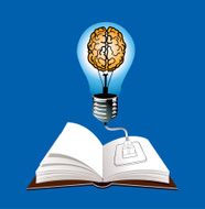 Vector of Blue light bulb on open book