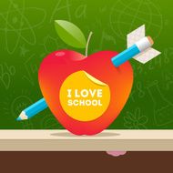 School theme illustration with apple pierced by a pencil