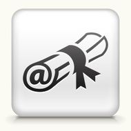 Square Button with Diploma and Online education