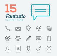 Fantastic flat thin line vector contact &amp; communication icon set