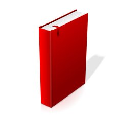 Realistic standing red blank hardcover book with bookmark