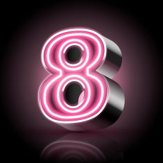 3d pink neon light number 8