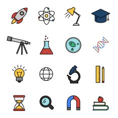 Vector set of colorful outline style science icons