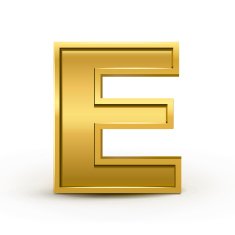 3d bright golden letter E