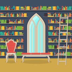 illustration Interior of old large home library N3