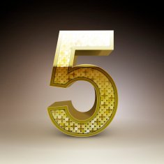 3d golden sequins number 5
