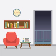 Red Sofa With Bookcase