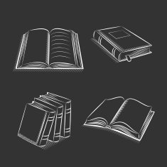 Book and notebook sketch set on black background
