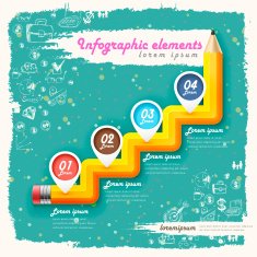 creative retro template with pencil stair flow chart